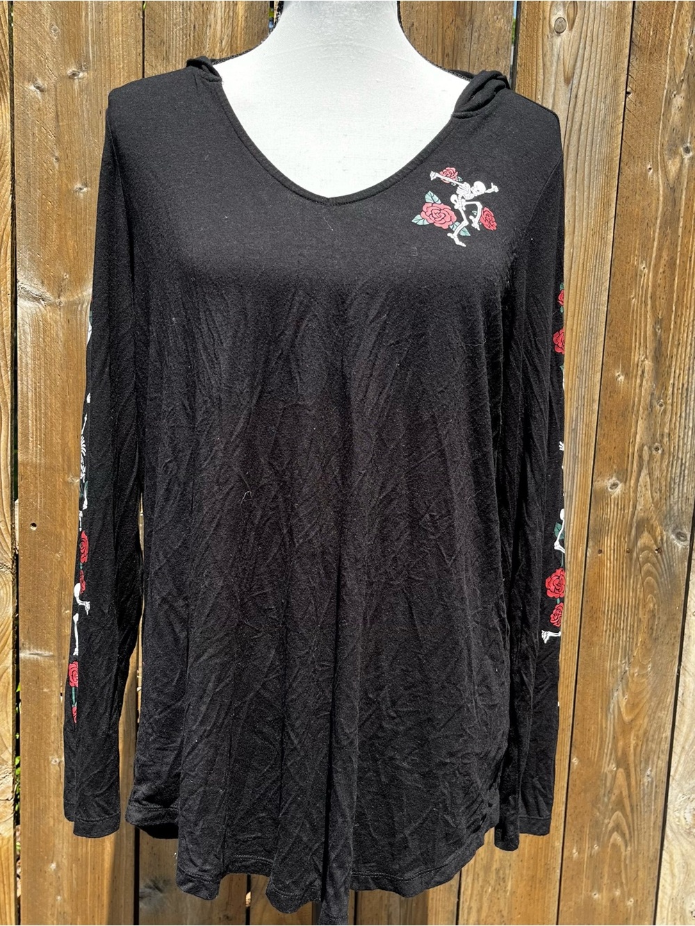 Torrid Super Soft Knits Black Long-Sleeve Floral Skeleton Graphic Hoodie Top